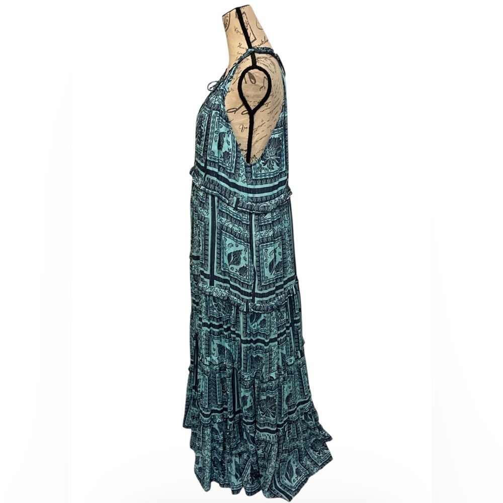 PQ Swim Halter Tiered Maxi Dress Blue Boho Metallic Lurex M/L NWOT - Picture 5 of 11